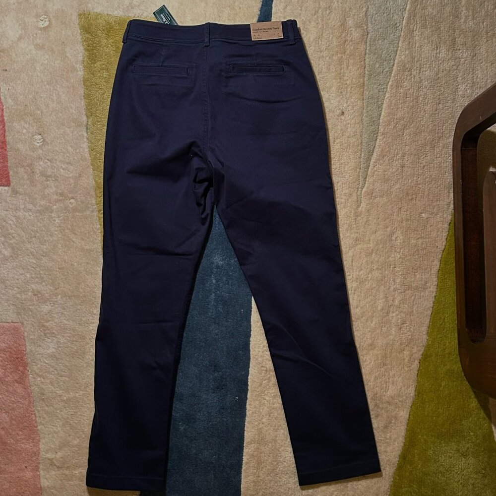 L.L.Bean Navy Women's Comfort Stretch Pants, Mid-Rise Straight-Leg Chino size 8
